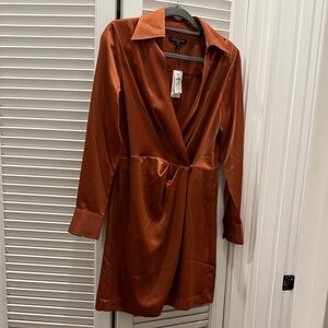 Banana Republic Rust Long Sleeve Wrap Satin Dress